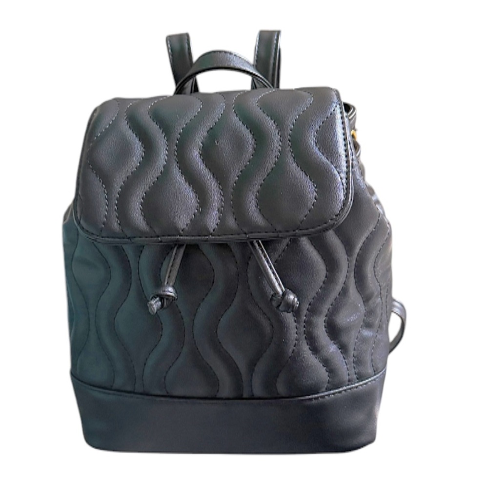 Alexis Bendel black quilted vegan leather adjustable backpack